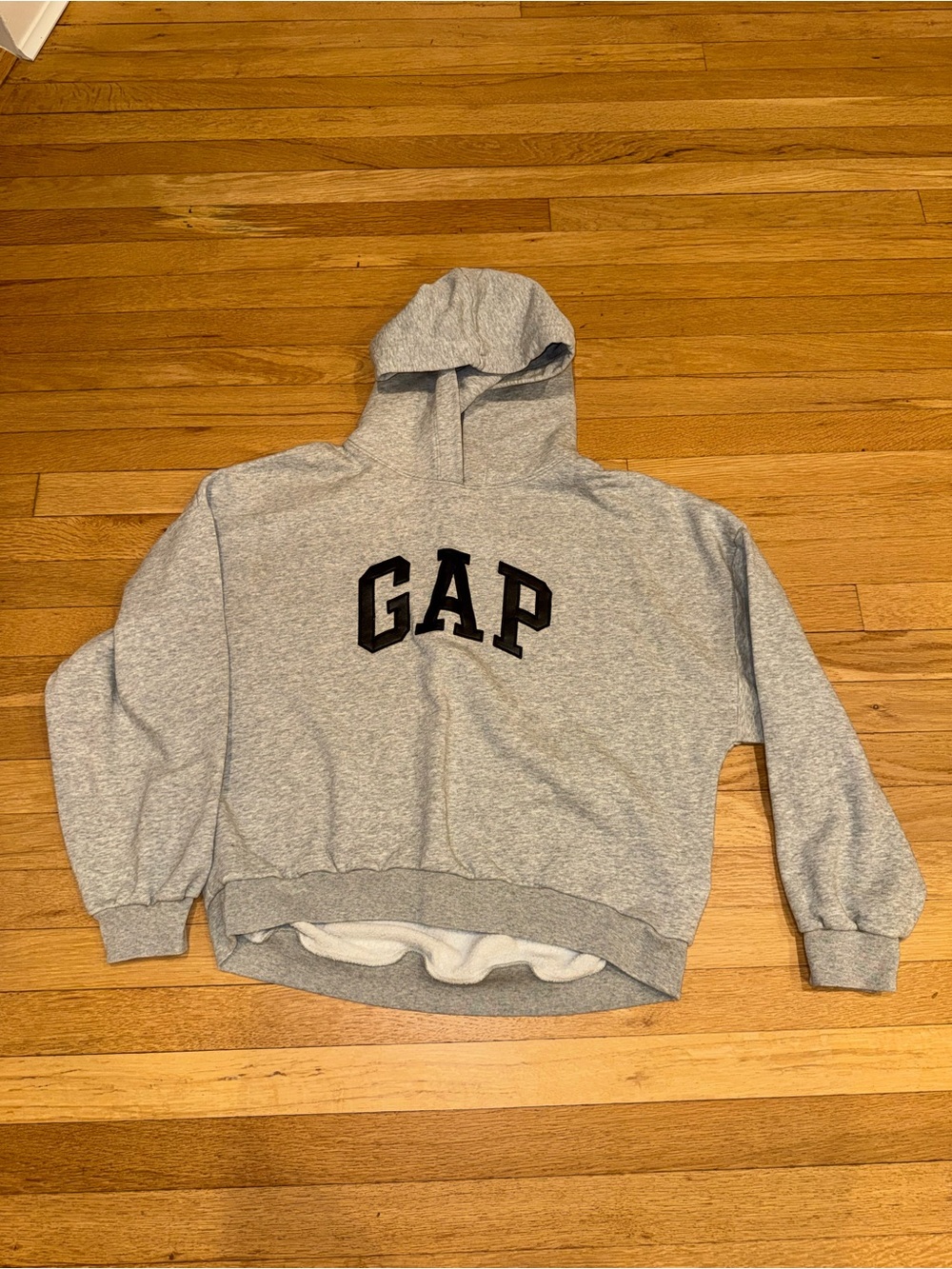 GAP Light Heather Gray Pullover Hoodie with Black Logo